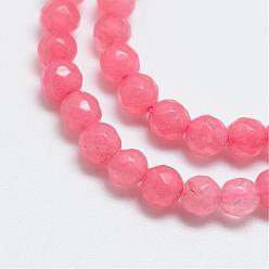 Light Coral Natural White Jade Bead Strands, Dyed, Faceted, Round, Light Coral, 4mm, Hole: 1mm, about 88~89pcs/strand, 14.37~14.57 inch(36.5~37cm)