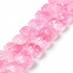 Hot Pink Transparent Glass Beads Strands, Lotus, Hot Pink, 10x14x7mm, Hole: 0.8mm, about 38pcs/strand, 14.17 inch(36cm)