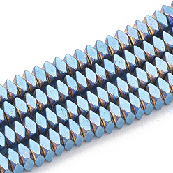 со Синим Покрытием Гальванизировать немагнитных синтетический гематит бисер пряди, граненые, кубоид, с покрытием синим, 4x4x2 мм, отверстие : 1 мм, около 188 шт / нитка, 15.7 дюйм