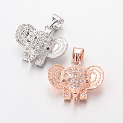 Mixed Color Brass Micro Pave Cubic Zirconia Charms, Elephant, Lead Free & Nickel Free, Mixed Color, 13x17x5mm, Hole: 4x3mm