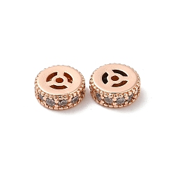 Oro Rosa Rack de latón chapado perlas de óxido de circonio cúbico, larga duración plateado, sin plomo y el cadmio, columna, oro rosa, 7x3 mm, agujero: 1 mm