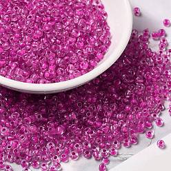 Magenta 8/0 Transparent Glass Seed Beads, Inside Colours, Round Hole, Round, Magenta, 3~3.5x2mm, Hole: 1~1.2mm, about 450g/bag