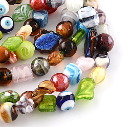 Couleur Mélangete Brins de perles au chalumeau faits main, couleur mixte, 12~24x10~20x6~14mm, Trou: 1~2mm, Environ 30 pcs/chapelet, 11~18 pouce