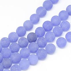 Bleu Ardoise Moyen Blanc brins de perles de jade naturels, teint, givré, ronde, bleu ardoise moyen, 10~11mm, Trou: 1.5mm, Environ 38~39 pcs/chapelet, 14.9 pouce