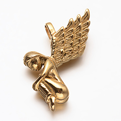 Золотой 304 подвески из нержавеющей стали ангел, архангел подвески, золотые, 45x11x22.5 мм, отверстие : 4x6 мм