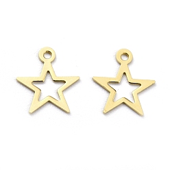 Real 24K Gold Plated Brass Charms, Hollow Star, Real 24K Gold Plated, 10.5x9.5x0.3mm, Hole: 1mm