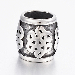 Antique Silver 304 Stainless Steel Beads, Large Hole Beads, Barrel, Antique Silver, 13x13mm, Hole: 8.5mm