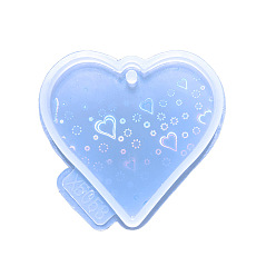Corazón Moldes de silicona de calidad alimentaria con colgante de corazón con efecto holográfico láser diy, moldes de resina, para resina uv, fabricación de joyas de resina epoxi, tema del día de San Valentín, patrón del corazón, 81x86x8 mm