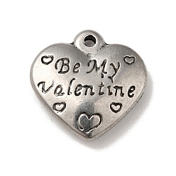 Plata Antigua Día de san valentín 304 colgantes de acero inoxidable, corazón con la palabra be my valentine, plata antigua, 17x17x4 mm, agujero: 1.5 mm