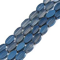 Морской Синий Окрашенные прозрачные стеклянные бусины, овальные, Marine Blue, 10x6x3 мм, отверстие : 1 мм, около 54~60 шт / нитка, 20.47~23.62'' (52~60 см)