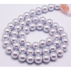 Lavande Brins de perles rondes en verre teinté écologique, Grade a, cordon en coton fileté, lavande, 8mm, Trou: 0.7~1.1mm, Environ 52 pcs/chapelet, 15 pouce