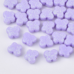 BlueViolet Perles acryliques opaques, avec de la poudre de paillettes, papillon, support violet, 9x11x5.5mm, Trou: 1.6mm