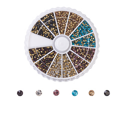 Mixed Color Grade A Glass Rhinestone, Pointed Back & Back Plated, Diamond, Mixed Color, 1.9~2mm, about 370pcs/compartment, 4440pcs/box