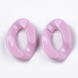 Perlas de Color Rosa Anillos de enlace de acrílico opacos, conectores de enlace rápido, para hacer cadenas de bordillos,  torcedura, rosa perla, 30x21x6 mm, diámetro interior: 16x8 mm