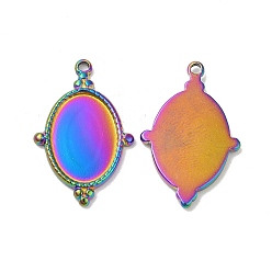 Rainbow Color Ion Plating(IP) 304 Stainless Steel Pendant Cabochon Settings, Oval Charms, Rainbow Color, Tray: 14x10mm, 24x15.5x2mm, Hole: 1.4mm