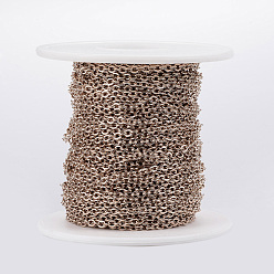 Rose Gold Ion Plating(IP) 304 Stainless Steel Cable Chains, Soldered, with Spool, Flat Oval, Rose Gold, 3x2.2x0.6mm, about 65.61 Feet(20m)/roll