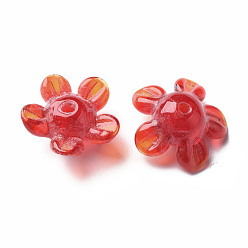 Rouge Orange Perles lampwork, perles au chalumeau, faits à la main, fleur, rouge-orange, 14.5~15.5x15~16x7~8mm, Trou: 1.5mm