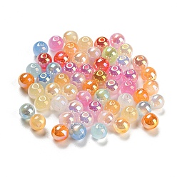 Mixed Color UV Plating Iridescent Opaque Acrylic Beads, Round, Mixed Color, 6mm, Hole: 1.5mm