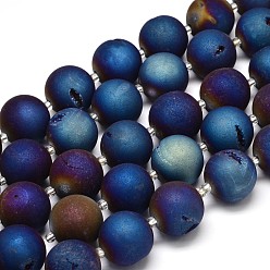 Plaqué Bleu Rondes galvaniques Druzy naturelle perles de cristal géode de quartz brins, bleu plaqué, 20mm, Trou: 1mm, Environ 18 pcs/chapelet, 16 pouce