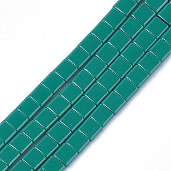 Teal Spray Painted Non-magnetic Synthetic Hematite Multi-Strand Links, For Tile Elastic Bracelets Making, Square, Teal, 5x5x2mm, Hole: 0.6mm, about 81pcs/strand, 15.9 inch