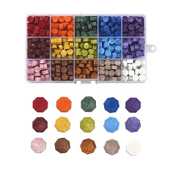 Mixed Color Sealing Wax Particles, for Retro Seal Stamp, Octagon, Mixed Color, 9mm, 15 colors, 25pcs/color, 375pcs/box