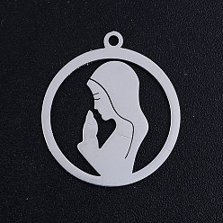 Stainless Steel Color 201 Stainless Steel Pendants, Virgin Mary, Stainless Steel Color, 22.5x20x1mm, Hole: 1.5mm
