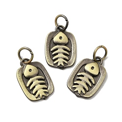 Brushed Antique Bronze Tibetan Style Rack Plating Brass Pendants, Long-Lasting Plated, with Jump Ring, Fish Bone Charm, Brushed Antique Bronze, 16x10.5x1.5mm, Hole: 4.5mm