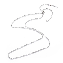 Stainless Steel Color Adjustable 304 Stainless Steel Slider Necklaces, with Curb Chains and Slider Stopper Beads, Stainless Steel Color, 29.8 inch(75.8cm), 2mm