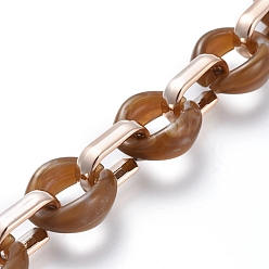 Coffee Transparent Acrylic Handmade Cable Chain, Flat Oval, Coffee, 18.5x11.5x4.5mm, about 39.37 inch(1m)/strand
