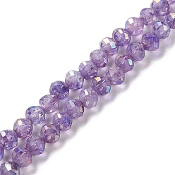 Pourpre Moyen Transparentes perles de verre de galvanoplastie brins, facette, ronde, de couleur plaquée ab , support violet, 6x5.5mm, Trou: 1.2mm, Environ 70 pcs/chapelet, 14.84 pouce (37.7 cm)