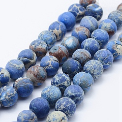 Dodger Blue Natural Imperial Jasper Beads Strands, Dyed, Frosted, Round, Dodger Blue, 8mm, Hole: 1mm, about 51pcs/strand, 15.3 inch(39cm)