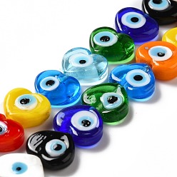 Colorful Handmade Evil Eye Lampwork Beads Strands, Heart, Colorful, 11.5x14x4.5mm, Hole: 1.2mm, about 28pcs/strand, 12.40''(31.5cm)