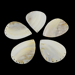 Seashell Color Teardrop Freshwater Shell Chandelier Components, Seashell Color, 76~82x57~61x2~4mm, Hole: 2mm