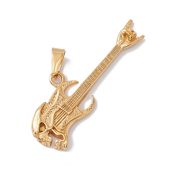 Oro Chapado al vacío 304 colgantes grandes de acero inoxidable, encanto de instrumento musical, guitarra eléctrica, dorado, 59.5x21.5x4 mm, agujero: 10x4.5 mm