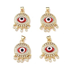 Red Lampwork Evil Eye Pendants with Colorful Cubic Zirconia, Real 18K Gold Plated Brass Findings, Lead Free & Cadmium free, Red, 25x18x5mm, Hole: 4x3.5mm
