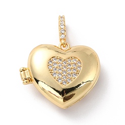 Real 18K Gold Plated Brass Micro Pave Cubic Zirconia Pendants, Long-Lasting Plated, Heart, Real 18K Gold Plated, 19.5x22.5x8.5mm, Hole: 3.2x5mm