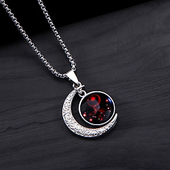 Cancer Synthetic Luminaries Stone Moon with 12 Constellations Pendant Necklace, Stainless Steel Jewelry for Women, Stainless Steel Color, Cancer, 23.62 inch(60cm)