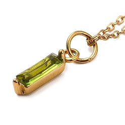 Olive Rectangle Cubic Zirconia Pendant Necklaces, Ion Plating(IP) 304 Stainless Steel Cable Chain Necklace for Women, Golden, Olive, 17.52 inch(44.5cm)