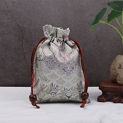 Light Grey Water Ripple Print Cloth Storage Bags, Rectangle Drawstring Pouches Packaging Bag, Light Grey, 14x10cm