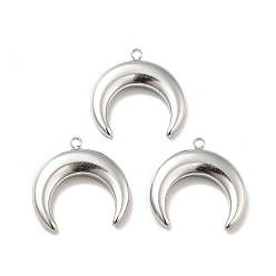 Stainless Steel Color 304 Stainless Steel Pendants, Double Horn/Crescent Moon, Stainless Steel Color, 18x18.5x3.5mm, Hole: 1.5mm