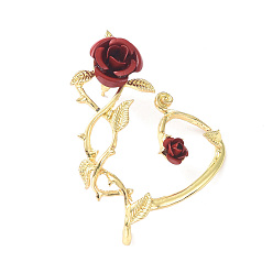 Light Gold Boucles d'oreilles fleur rose en alliage, Boucles d'oreilles enveloppantes grimpeur pour femme, or et de lumière, 63.5x45x14mm, pin: 0.9 mm