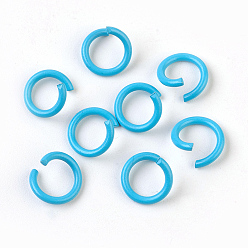 Sky Blue Iron Jump Rings, Open Jump Rings, Sky Blue, 17 Gauge, 8~8.5x1.2mm, Inner Diameter: 5~6mm