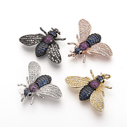 Mixed Color Brass Micro Pave Cubic Zirconia Pendants, with Jump Rings, Fly, Mixed Color, 21.5x29.5x5mm, Hole: 3mm