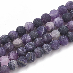 Fluorite Natural Fluorite Beads Strands, Frosted, Round, 8mm, Hole: 1mm, about 47pcs/strand, 15.5 inch