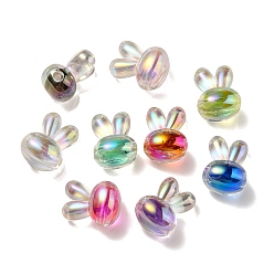 Mixed Color UV Plating Rainbow Iridescent Acrylic Beads, Two Tone Bead in Bead, Rabbit Head, Mixed Color, 20x15x13mm, Hole: 3mm
