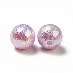 Ciruela Perlas de plástico abs iridiscentes chapadas en uv, redondo con textura, ciruela, 14x13 mm, agujero: 2 mm