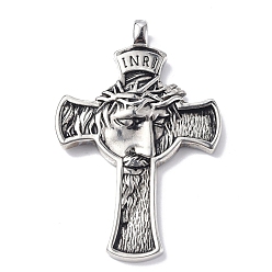 Antique Silver 304 Stainless Steel Big Pendants, Cross with Jesus, Antique Silver, 57x37x5mm, Hole: 4x5mm