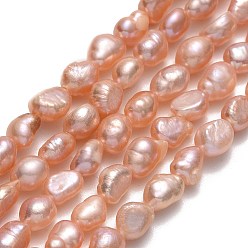 Melocotón de Soplo Hilos de perlas de agua dulce cultivadas naturales, dos lados pulidos, peachpuff, 5.5~6x4.5~5x4 mm, agujero: 0.6 mm, sobre 55~58 unidades / cadena, 13.78'' (35 cm)