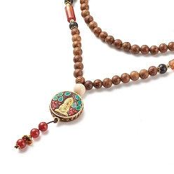 Coconut Brown Buddhist Necklace, Flat Round with Guan Yin Pendant Necklace, Mixed Gemstone Jewelry for Women, Coconut Brown, 36.22 inch(92cm)