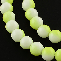 Зелено-Желтый Двухцветные выпечки окрашенные стекла шарик нити, круглые, зеленый желтый, 8 мм, отверстие : 1.3~1.6 мм, около 104 шт / нитка, 32.7 дюйм